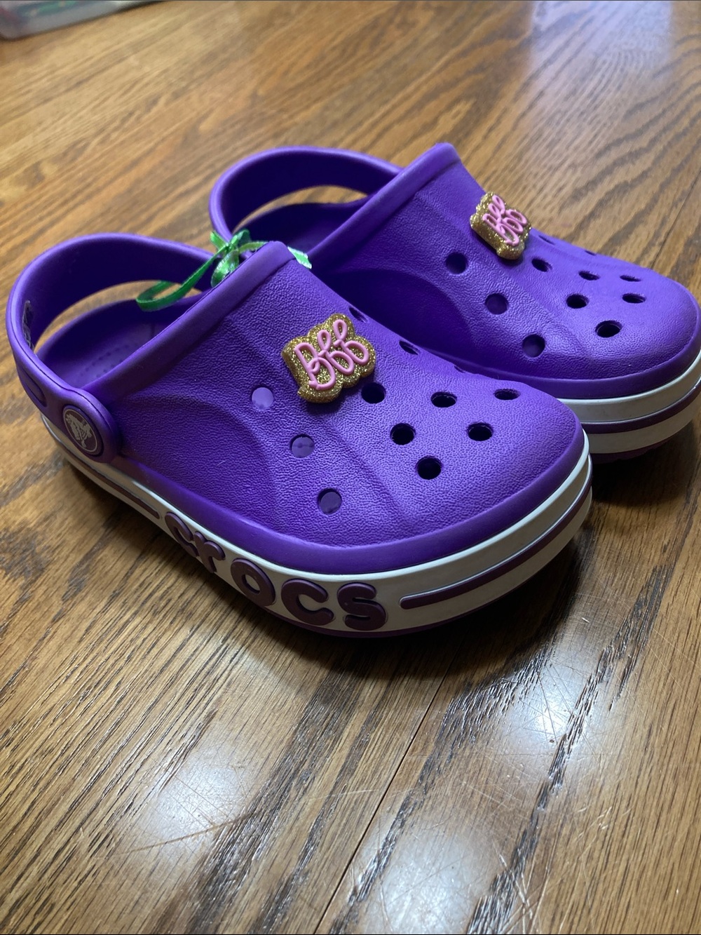 CROCS Girls Purple Bayaband Clog with Pink bff Charms NWOT